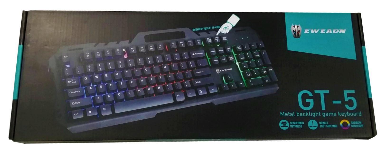 Eweadn GT5 Metal Rainbow Backlit Gaming Keyboard - Black